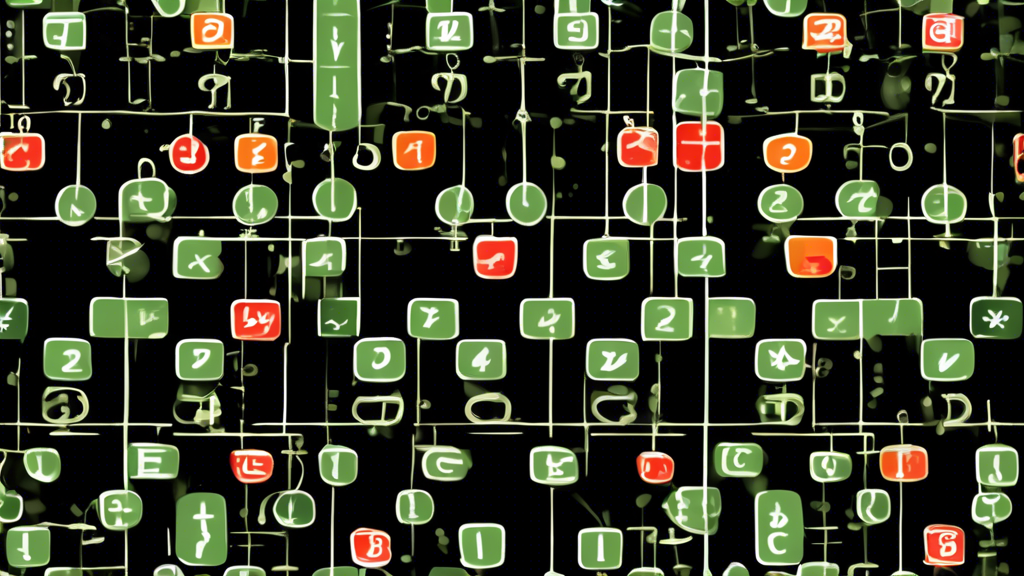 Visualize a conceptual representation of a matrix and its determinant. The matrix should be a grid of numbers with symbols representing mathematical operat